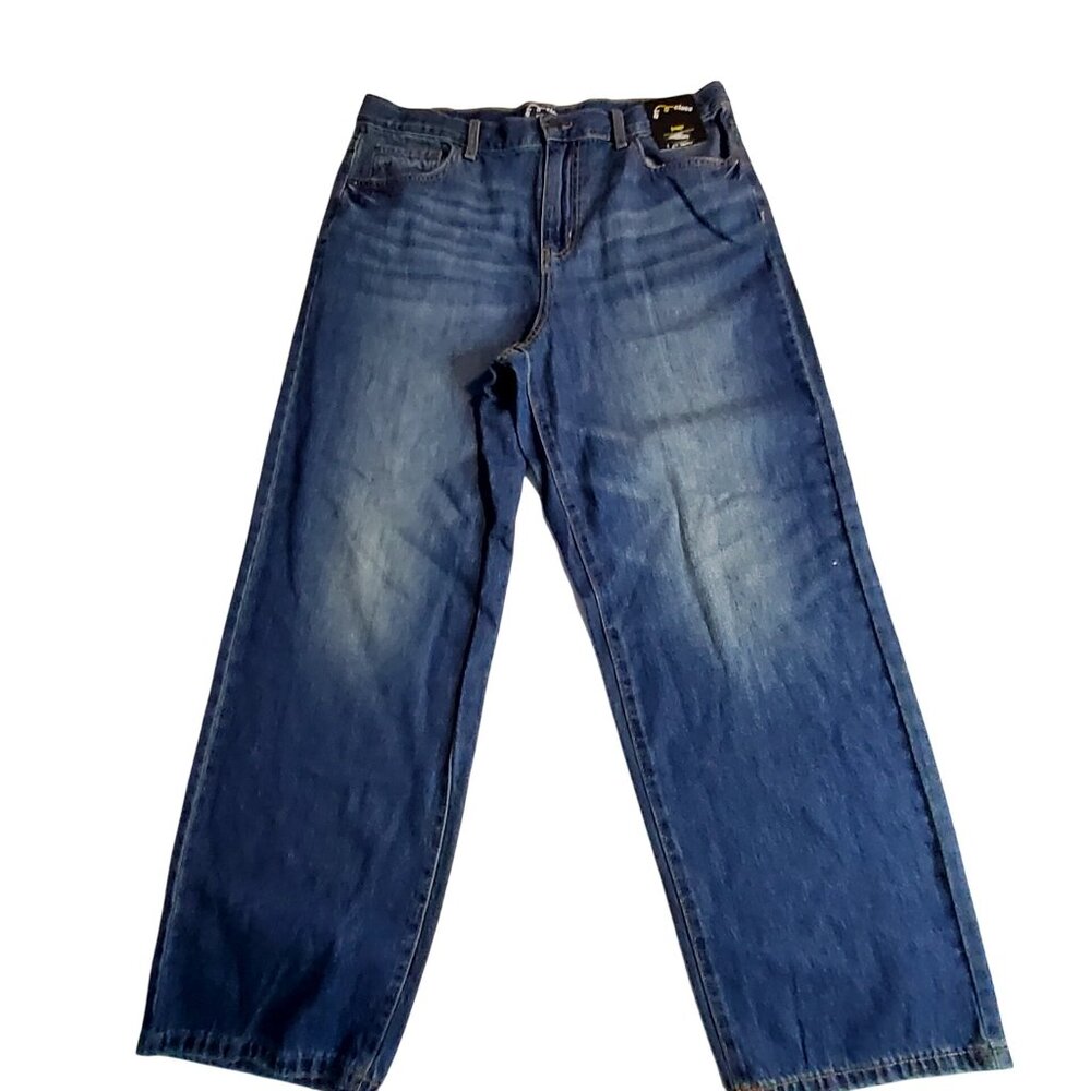 Art Class Boys Baggy Jeans Husky 16 Denim Mid-Wash Blue  Button and zip closure